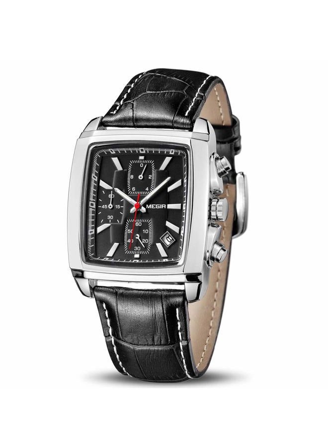 MEGIR Men's Business Analog Chronograph Luminous Rectangle Quartz Watch with Stylish Leather Strap for Sport & Work - Image 1