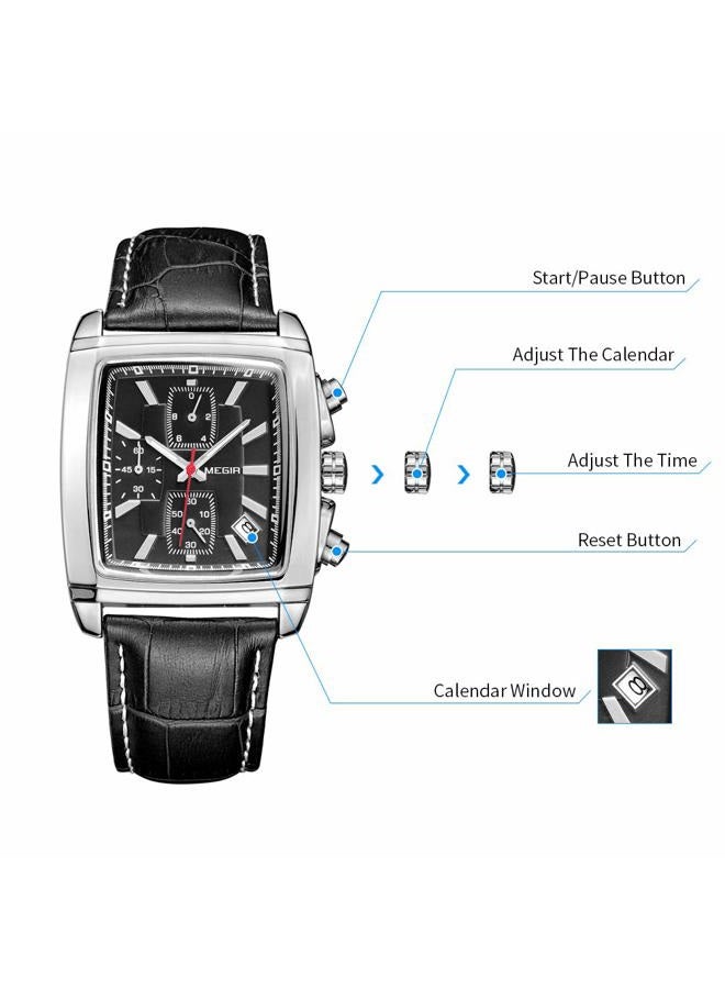 MEGIR Men's Business Analog Chronograph Luminous Rectangle Quartz Watch with Stylish Leather Strap for Sport & Work - Image 5