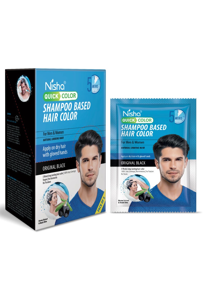 Nisha Instant Hair Color Shampoo -  Original Black (8 x 20Ml) Halal Certified | Wudu Friendly | Quick Hair Dye | Ammonia Fee | Cruelty Free | Full Gray Coverage - Image 1