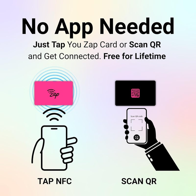 Tinydabba Zap NFC Smart Digital Business Card – Tap to Share Contact & Social Media Instantly | No App Needed | QR + NFC Card | Reusable Contactless Networking Card | PVC | Neon Pink - Image 2