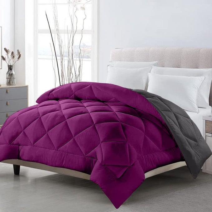 TUNDWALS MICROFIBER REVERSIBLE SOLID EXTRA COMFORT SOFT COMFORTERBLANKET DOUBLE BED 210 GSM QUILT PURPLE GREY 1 PIECE