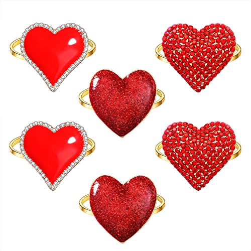 boderier Boderier 6 Pack Valentine's Day Napkin Rings Red Glitter Rhinestone Heart Napkin Holder Rings Valentines Day - Image 2