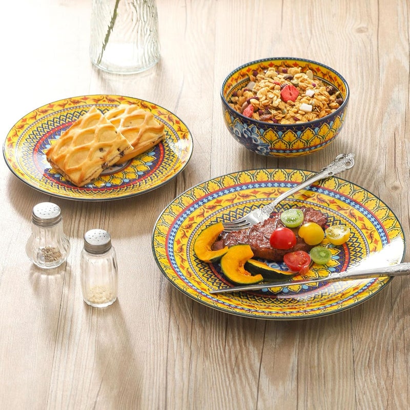 glowworm Dinner Plates Set of 6 105 Inch Ceramic Plates for Pasta Steak Snacks Pizza Cake Colorful Serving Dishes for Kitchen Microwave Oven  Dishwasher Safe Bohemian - Image 5