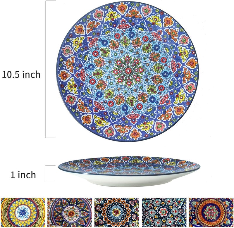 glowworm Dinner Plates Set of 6 105 Inch Ceramic Plates for Pasta Steak Snacks Pizza Cake Colorful Serving Dishes for Kitchen Microwave Oven  Dishwasher Safe Bohemian - Image 2