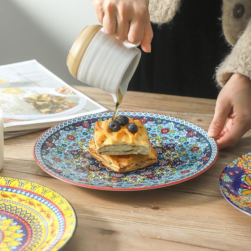 glowworm Dinner Plates Set of 6 105 Inch Ceramic Plates for Pasta Steak Snacks Pizza Cake Colorful Serving Dishes for Kitchen Microwave Oven  Dishwasher Safe Bohemian - Image 4