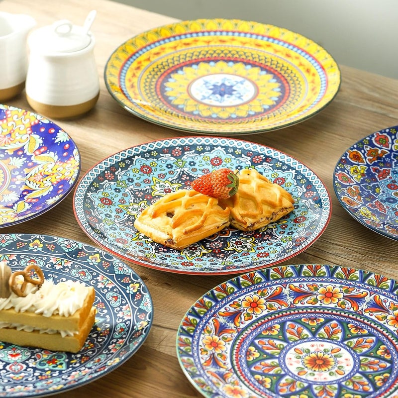glowworm Dinner Plates Set of 6 105 Inch Ceramic Plates for Pasta Steak Snacks Pizza Cake Colorful Serving Dishes for Kitchen Microwave Oven  Dishwasher Safe Bohemian - Image 3