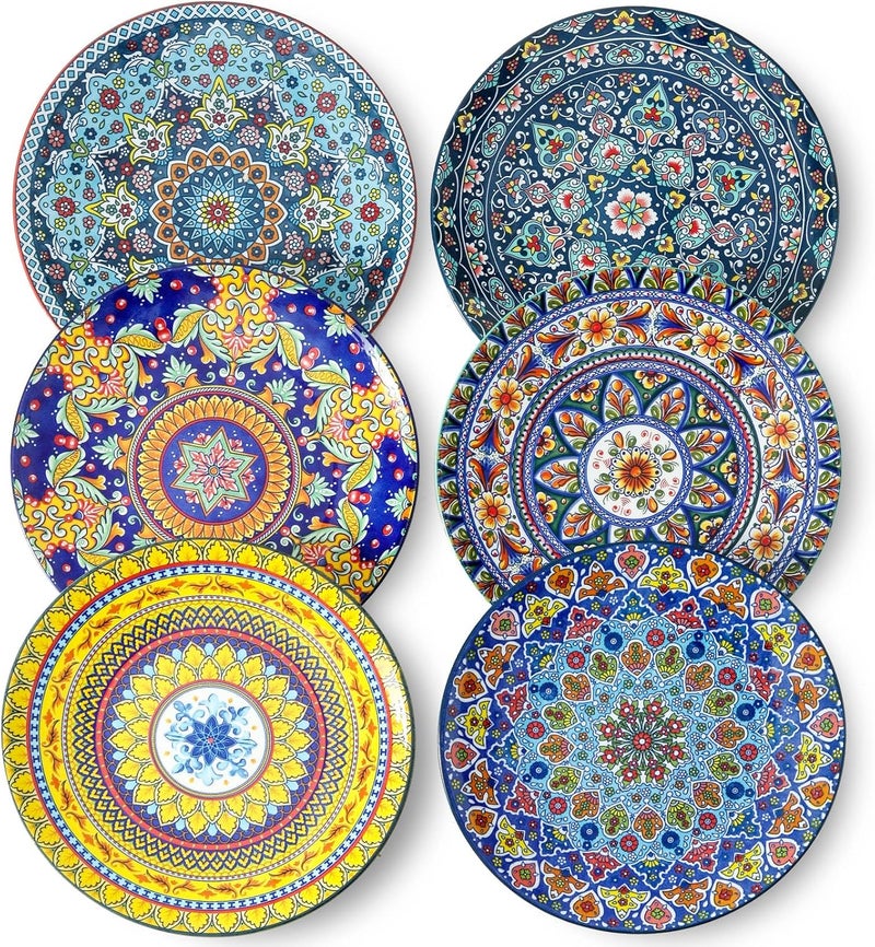 glowworm Dinner Plates Set of 6 105 Inch Ceramic Plates for Pasta Steak Snacks Pizza Cake Colorful Serving Dishes for Kitchen Microwave Oven  Dishwasher Safe Bohemian - Image 1