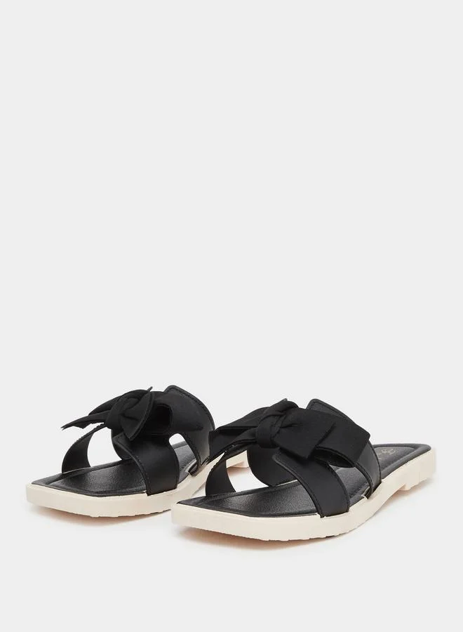 Take Two Take Two Solid Bow Detail Flat Sandals