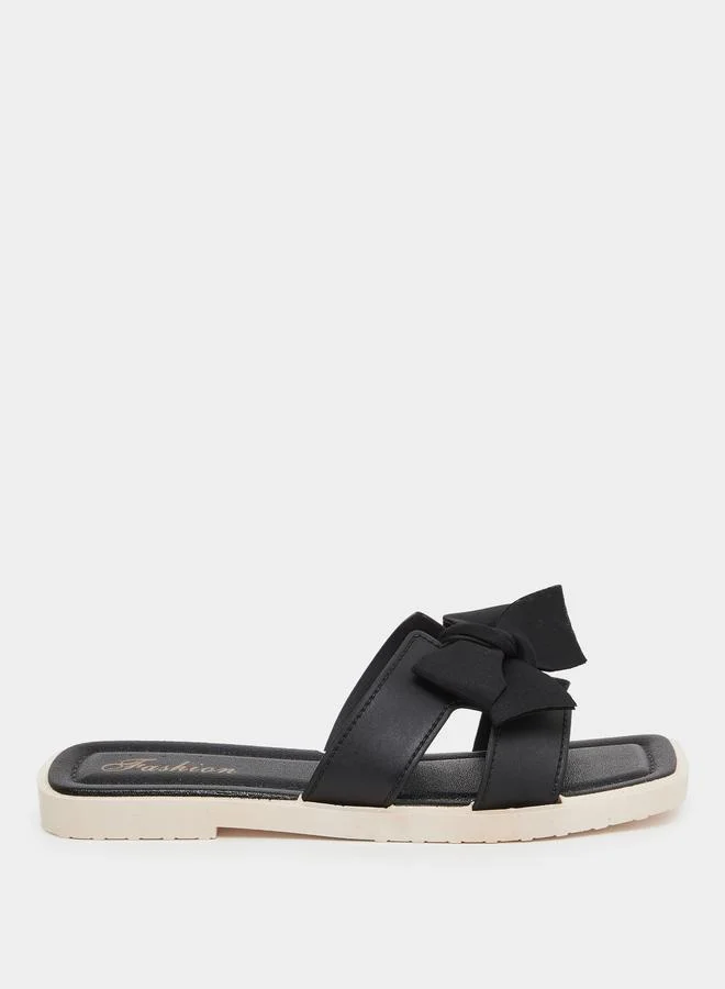 Take Two Take Two Solid Bow Detail Flat Sandals