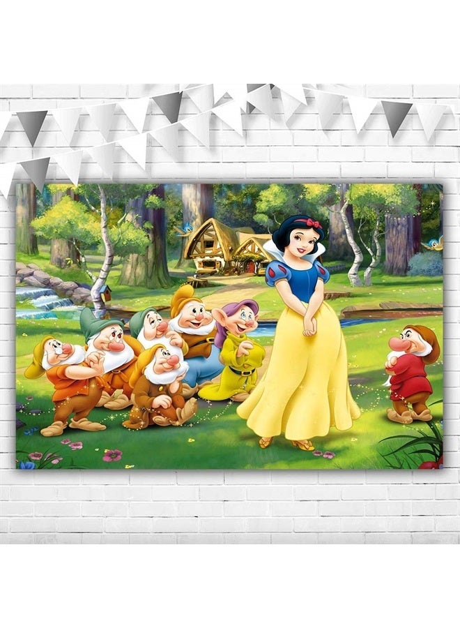 YouRan Princess Snow White Backdrop Enchanted Forest 5x3 Snow White and The Seven Dwarfs Party Background for Girl First Birthday Princess Vinyl Backdrops for Kids Room Wall Decor - Image 1