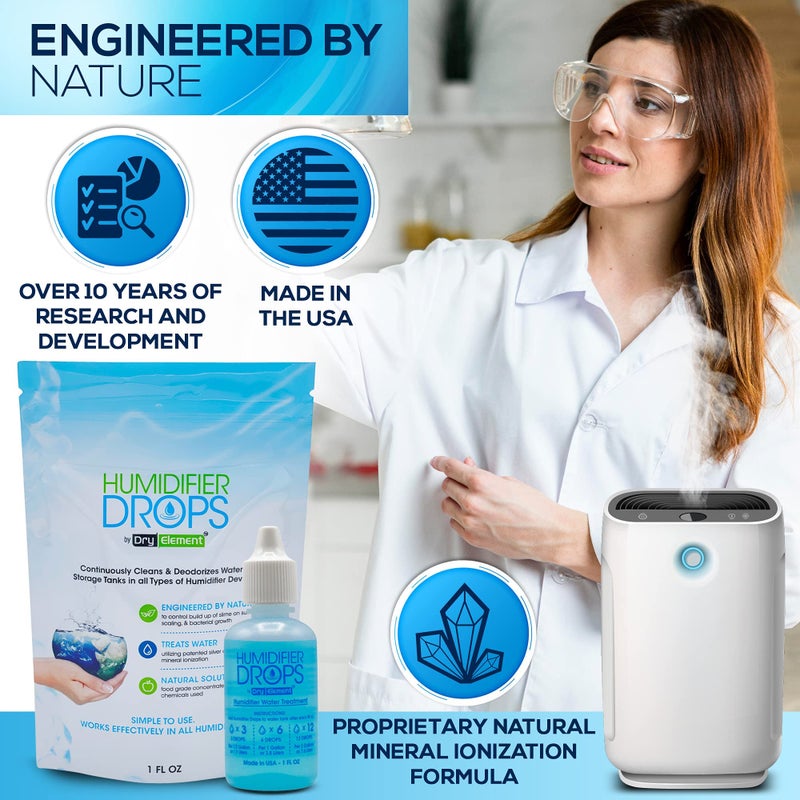 Dry Element The Original Humidifier Drops - Premium Food Grade Concentrate, Slows Down Residue Accumulation on Surfaces, Minimizes Scaling - Freshens Water in All Humidifier Models, 100+ Day Supply, Made in USA - Image 4