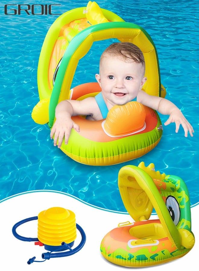 GROIC Inflatable Baby Pool Float Swimming Ring with Sun Canopy with Inflator Pump,Dinosaur Infant Pool Float for Kids,Babys' Inflatable Seat,Pool Supplies - Image 1