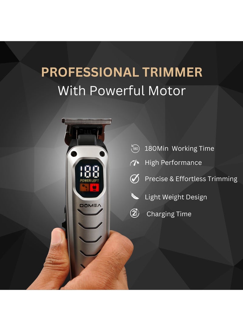 DOMEA Professional Trimmer PRO Series, Rechargeable Cordless Beard and Hair Trimmer with LCD Display, Low Noise Operation, 3 Adjustable Comb Sizes, 1200mAh Lithium Battery, USB Charging - Image 2