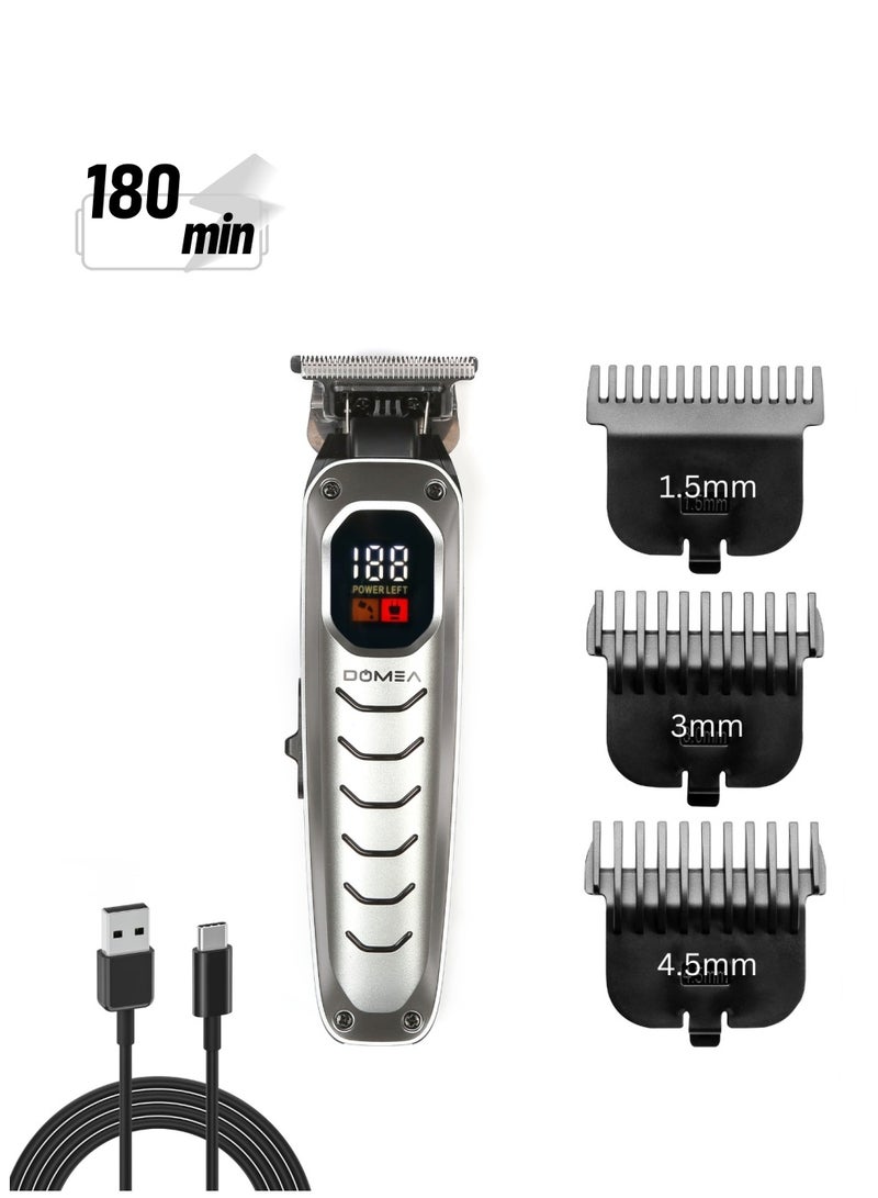 DOMEA Professional Trimmer PRO Series, Rechargeable Cordless Beard and Hair Trimmer with LCD Display, Low Noise Operation, 3 Adjustable Comb Sizes, 1200mAh Lithium Battery, USB Charging - Image 1