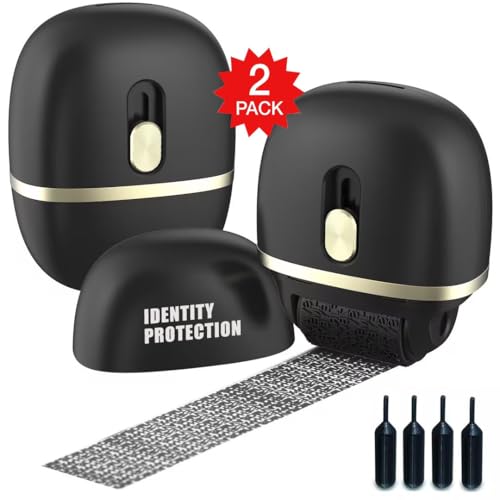 Lomil Identity Protection Roller Stamps 2 Pack - Confidential Roller Stamp with 4 Refills - Wide Identity Theft Protection Stamp for ID Blockout, Privacy & Security(Black) - Image 1