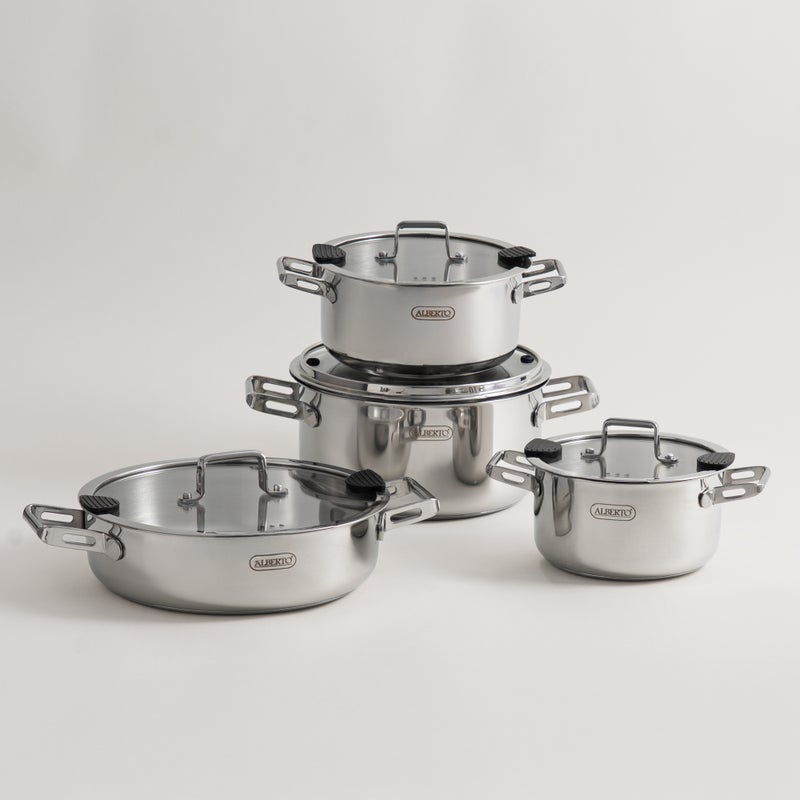 ألبرتو طقم قدور 8 قطع ستانلس ستيل، فضي - Image 1