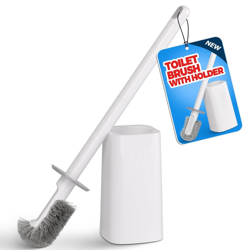 FORASTO Toilet Bowl Brush and Holder Set - Toilet Scrubber Brush,Cleaning Brush,Bathroom Decor,Household Essentials,Cleaning Supplies,White - Image 1