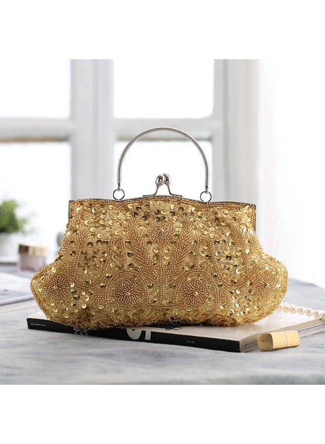 Elegant Sequin Beaded Evening Handbag for Women - Vintage Dumpling Clutch with Detachable Chain Strap for Weddings and Parties