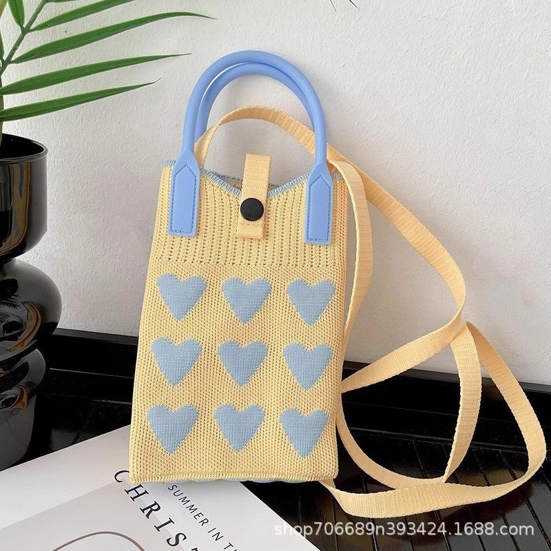 Niche Knitted Mobile Phone Bag Silicone Handle Button Anti-Falling Shoulder Crossbody Bag Hand Bag Packaging Lipstick Jewelry - Image 3