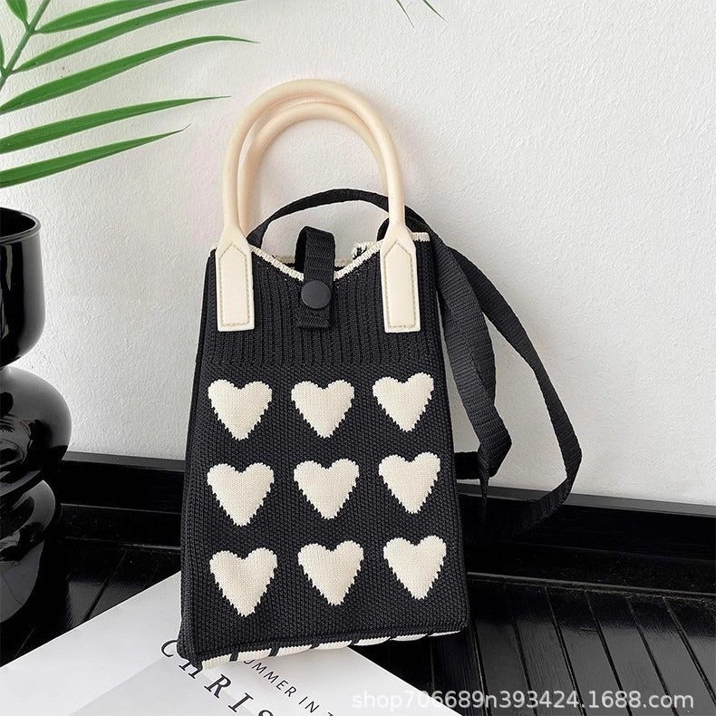 Niche Knitted Mobile Phone Bag Silicone Handle Button Anti-Falling Shoulder Crossbody Bag Hand Bag Packaging Lipstick Jewelry - Image 4