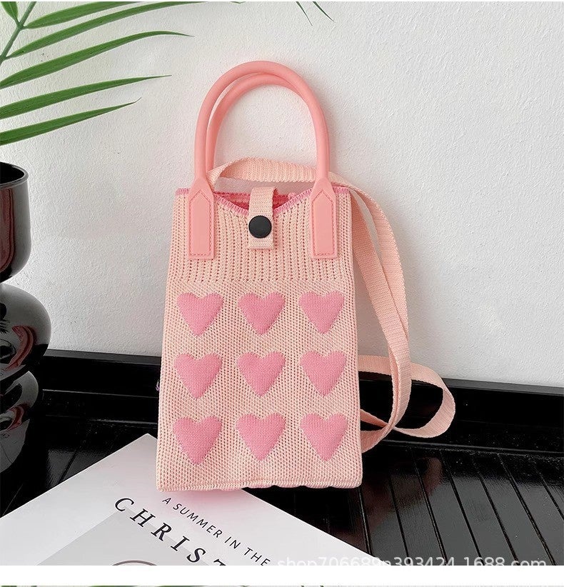 Niche Knitted Mobile Phone Bag Silicone Handle Button Anti-Falling Shoulder Crossbody Bag Hand Bag Packaging Lipstick Jewelry - Image 1