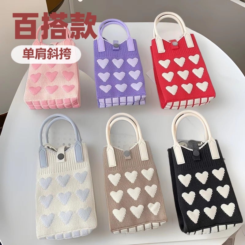 Niche Knitted Mobile Phone Bag Silicone Handle Button Anti-Falling Shoulder Crossbody Bag Hand Bag Packaging Lipstick Jewelry - Image 2