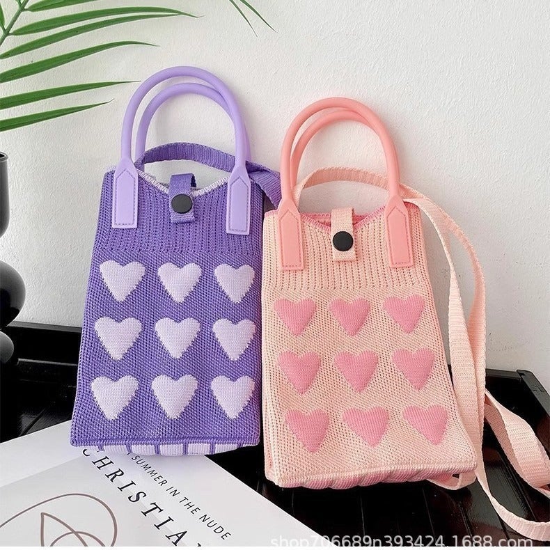 Niche Knitted Mobile Phone Bag Silicone Handle Button Anti-Falling Shoulder Crossbody Bag Hand Bag Packaging Lipstick Jewelry - Image 5