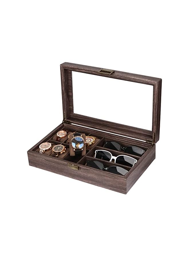 The Bros Watch Box Sunglass Organizer with Real Glass Top, 6 Watch Case and 3 Slots Sunglasses Box for Men Women - Image 2