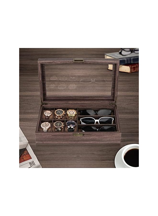 The Bros Watch Box Sunglass Organizer with Real Glass Top, 6 Watch Case and 3 Slots Sunglasses Box for Men Women - Image 5