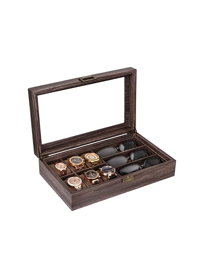 The Bros Watch Box Sunglass Organizer with Real Glass Top, 6 Watch Case and 3 Slots Sunglasses Box for Men Women - Image 4