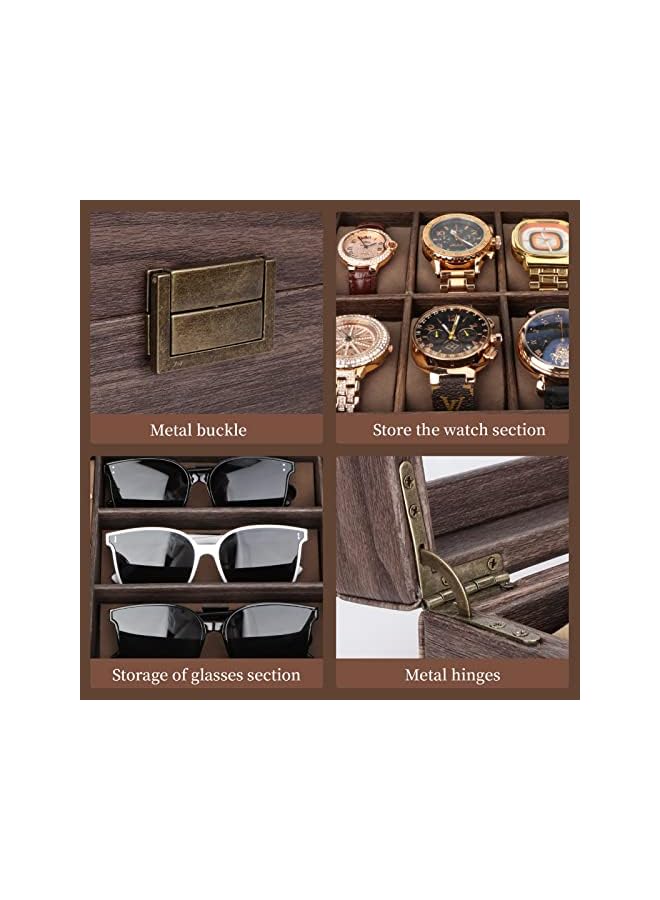 The Bros Watch Box Sunglass Organizer with Real Glass Top, 6 Watch Case and 3 Slots Sunglasses Box for Men Women - Image 3