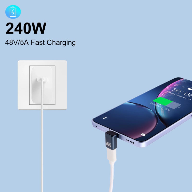 Poyiccot 2-Pack USB C 90 Degree Adapter [80Gbps/240W PD/8K@60Hz] Up & Down Angled 90 Degree USB C Adapter Type C Extender Support Thunderbolt 5/4 for iPhone 15, MacBook, Steam Deck, Switch - Image 3
