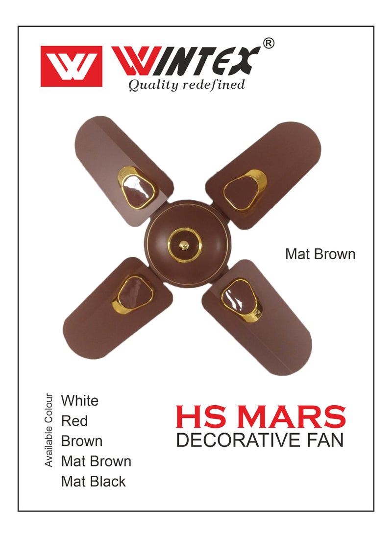 WINTEX - WINTEX Decorative 600 mm /24 inch High Speed Ceiling Fan, Noiseless & Energy Saving | Small Fan for Kitchen, Balcony & Small Room, / Color Mat Brown - Image 1