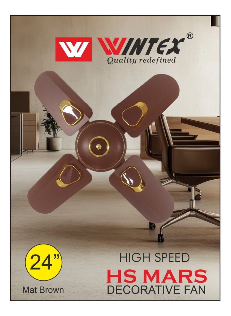 WINTEX - WINTEX Decorative 600 mm /24 inch High Speed Ceiling Fan, Noiseless & Energy Saving | Small Fan for Kitchen, Balcony & Small Room, / Color Mat Brown - Image 1