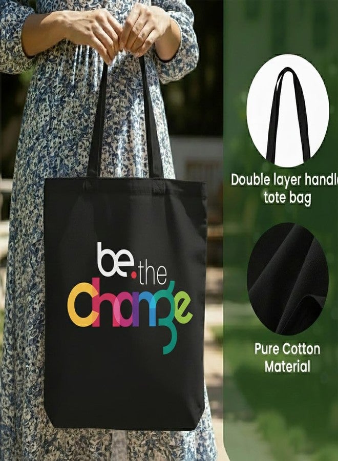 WRAPZY Black Canvas Tote Bag - Handbags for Women | Large Printed Cotton Tote Bag for Shopping, College & Office | Reusable Everyday Carry Handbag (16 x 14 Inch) (PRINT3, One Size) - Image 4