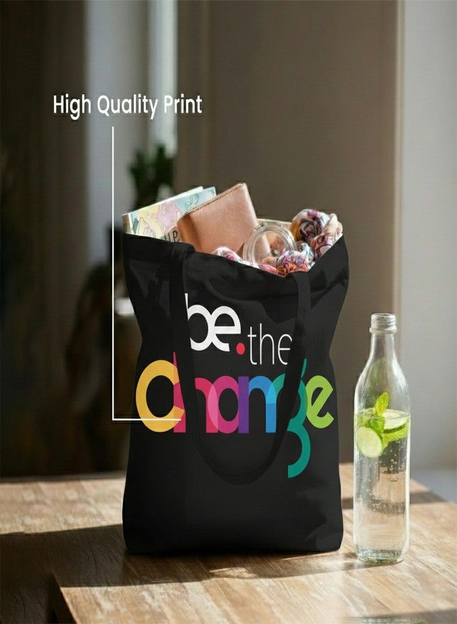 WRAPZY Black Canvas Tote Bag - Handbags for Women | Large Printed Cotton Tote Bag for Shopping, College & Office | Reusable Everyday Carry Handbag (16 x 14 Inch) (PRINT3, One Size) - Image 3