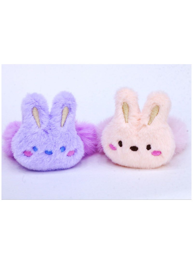 Generic A cute purple fur bunny-shaped hair elastic, adding a warm and charming touch to your winter look! - Image 1