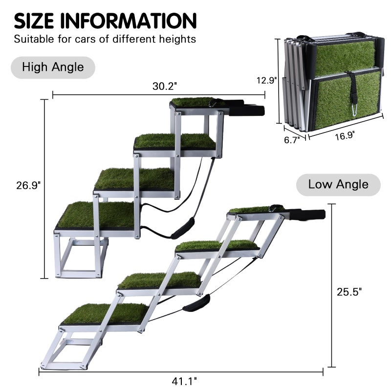 DGSL Dog Ramp for Car, Extra Wide 4 Steps Stairs for Truck, Folding Steps for Dogs with Non-Slip Surface, Pet Loader Dog for Large Dog, SUV, Side Door and Bed (Green, 16.9In-4 Steps) - Image 2