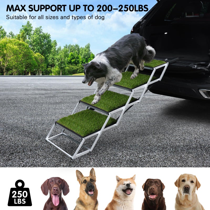 DGSL Dog Ramp for Car, Extra Wide 4 Steps Stairs for Truck, Folding Steps for Dogs with Non-Slip Surface, Pet Loader Dog for Large Dog, SUV, Side Door and Bed (Green, 16.9In-4 Steps) - Image 3