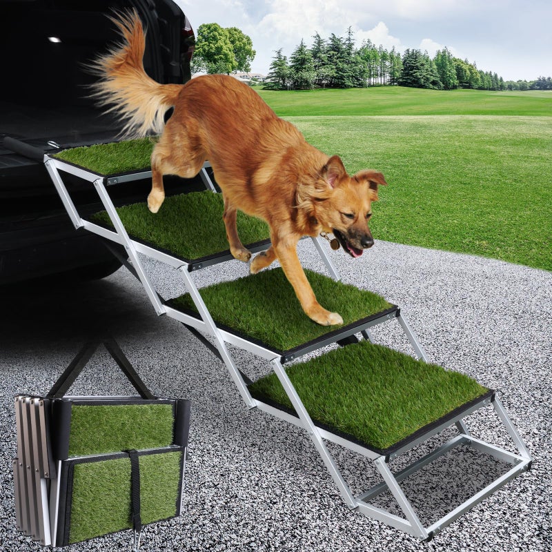 DGSL Dog Ramp for Car, Extra Wide 4 Steps Stairs for Truck, Folding Steps for Dogs with Non-Slip Surface, Pet Loader Dog for Large Dog, SUV, Side Door and Bed (Green, 16.9In-4 Steps) - Image 1