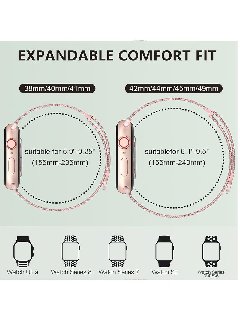 Compatible with Apple Watch Band Series 9/Ultra 2/SE/Ultra/8/7/6/5/4/3/2/1 38mm 40mm 41mm Stainless Steel Mesh Loop Magnetic Clasp Replacement for iWatch Bands Rose Gold  - Image 2