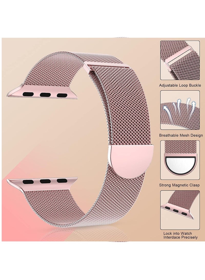 Compatible with Apple Watch Band Series 9/Ultra 2/SE/Ultra/8/7/6/5/4/3/2/1 38mm 40mm 41mm Stainless Steel Mesh Loop Magnetic Clasp Replacement for iWatch Bands Rose Gold  - Image 4