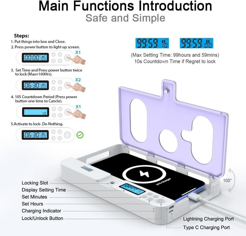 ySky Portable Phone Lock Box with Timer for iPhone and Android Phones, Self-Control Timed Phone Jail Locker to Help Kids,Students, Adults Focus Back, Unplug from Phones Boost Your Mental Wellness - Image 3