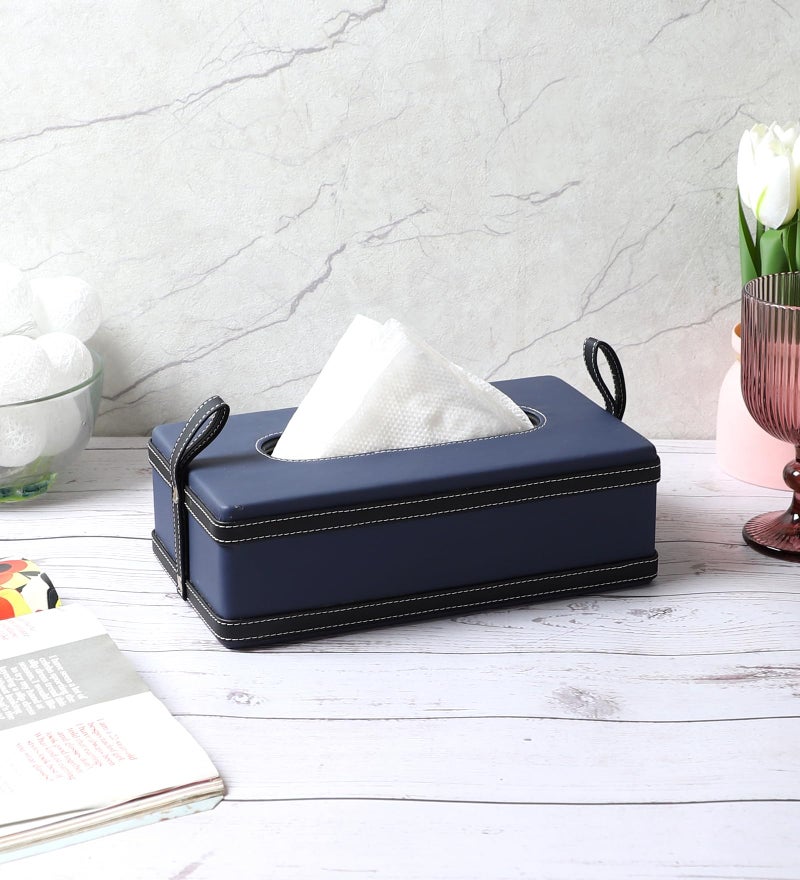 AKWAY Modern Leatherite Tissue Box Cover, Facial Tissue Box Holder, Napkin Dispenser Box for Bathroom, Home, Office and Restaurant (Blue) - Image 1