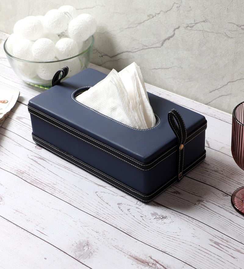 AKWAY Modern Leatherite Tissue Box Cover, Facial Tissue Box Holder, Napkin Dispenser Box for Bathroom, Home, Office and Restaurant (Blue) - Image 3