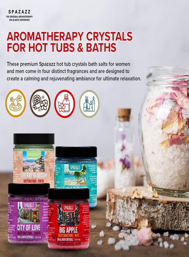 Spazazz Hot Tub Aromatherapy Destination Collection Bath Salt Crystals Four- 4oz Pack - Aloha Paradise, Big Apple, City of Love, Cherry Blossom - Bath Salts Perfect for Hot Tubs, Baths, and Foot Soaks - Image 2
