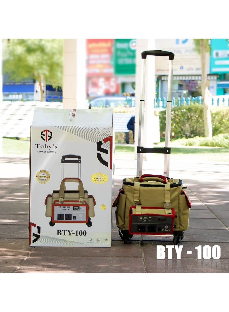 توبيز بطارية توبي BTY-100 بقوة 80000 مللي أمبير في الساعة مع عربة، بطارية قابلة لإعادة الشحن مع عاكس طاقة 500 واط مع مصباح صغير وإضاءة COB الأفضل للتخييم والأنشطة الخارجية - Image 1