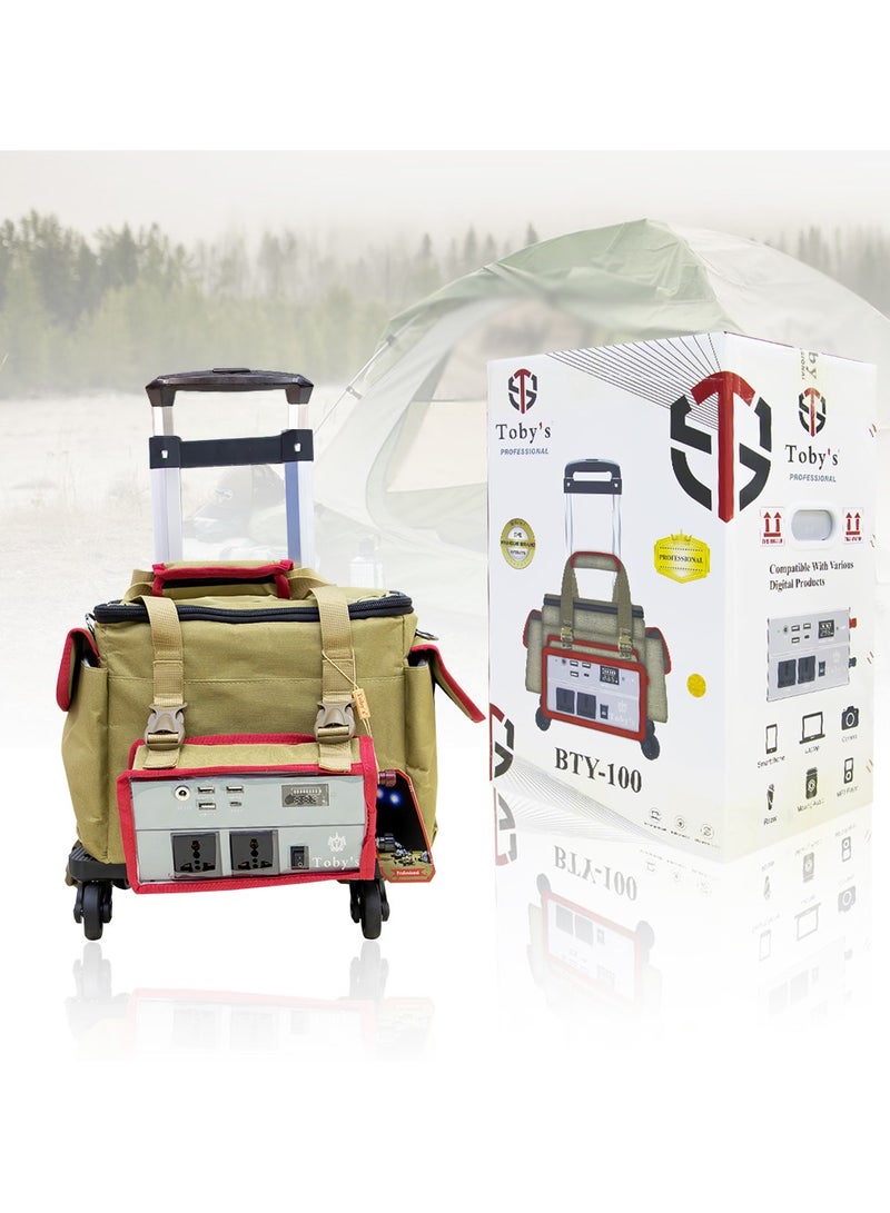توبيز بطارية توبي BTY-100 بقوة 80000 مللي أمبير في الساعة مع عربة، بطارية قابلة لإعادة الشحن مع عاكس طاقة 500 واط مع مصباح صغير وإضاءة COB الأفضل للتخييم والأنشطة الخارجية - Image 2