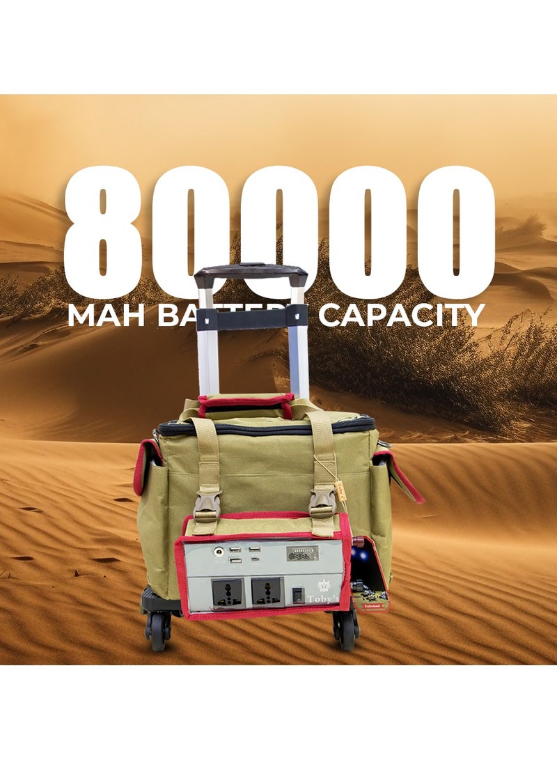 توبيز بطارية توبي BTY-100 بقوة 80000 مللي أمبير في الساعة مع عربة، بطارية قابلة لإعادة الشحن مع عاكس طاقة 500 واط مع مصباح صغير وإضاءة COB الأفضل للتخييم والأنشطة الخارجية - Image 4