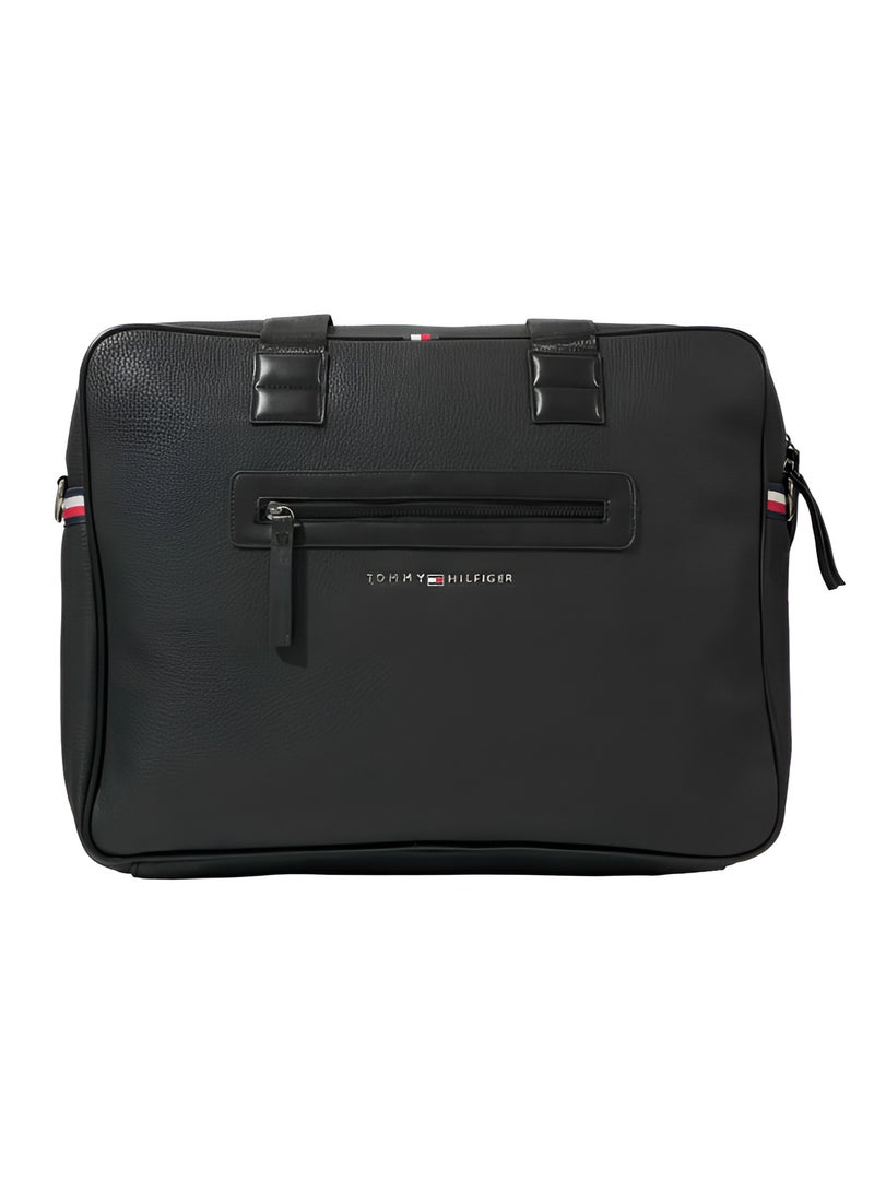 Tommy Hilfiger Black Leather Laptop Bag